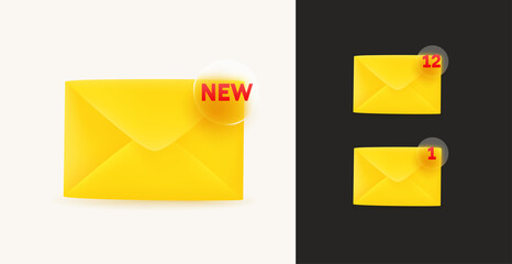 Aufkleber - Yellow envelope with informer. Vector illustration with glassmorphism effect