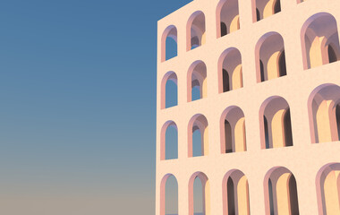 Leinwandbilder - 3d rendering. Arch hallway geometric background, architectural corridor, arch columns, empty wall. ancient housing Banner for travel presentations