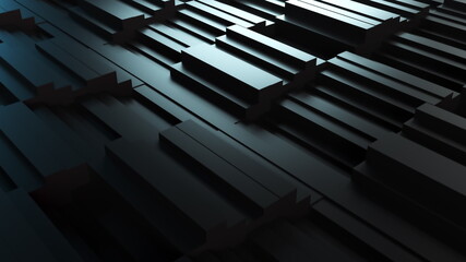 Poster - Computer generated background waves of rectangles, top view. 3D rendering undulating stepped background