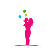 Mother holding her baby and balloons. vector illustration