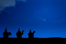 Silhouette Of The Three Wise Men. Hispanic Christian Celebration Concept