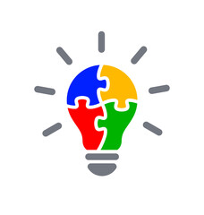 simple light bulb globe with colored puzzle icon