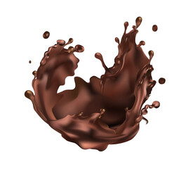 Hot chocolate splash, cocoa or coffee drink, chocolate covered fruits.