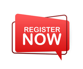 Poster - megaphone label with register now. megaphone banner. web design. vector stock illustration