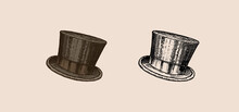 Vintage Top Hat. Gatsby For Elegant Men. Retro Fashion. English Style. Hand Drawn