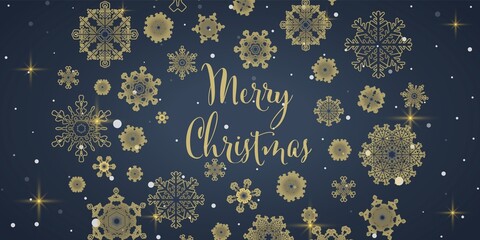 Wall Mural - winter snowflake greeting banner with blue background. merry christmas invitation design card. winte