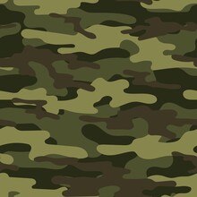 Green Modern Military Vector Camouflage Print, Seamless Pattern For Clothing Headband Or Print. Camouflage From Pols