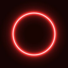 Red Neon Circle. Glowing Circle On A Black Background. Pink Neon Vector Print.