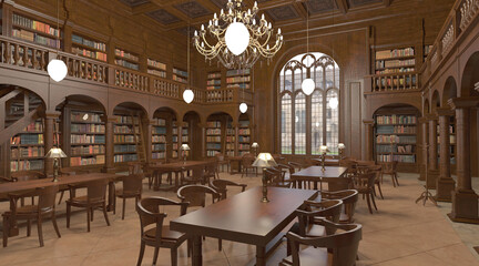 Wall Mural - Victorian library room interior 3d illustration