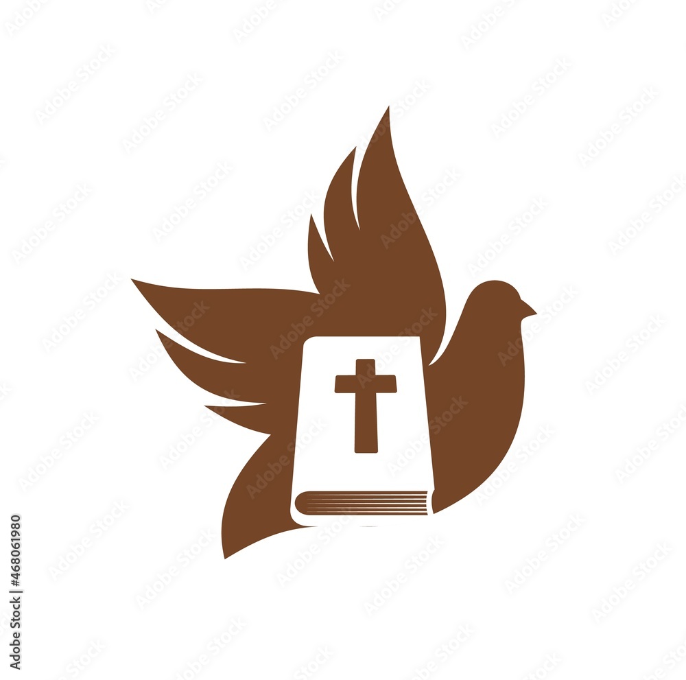Christianity religion icon with bible and dove. Christian church ...