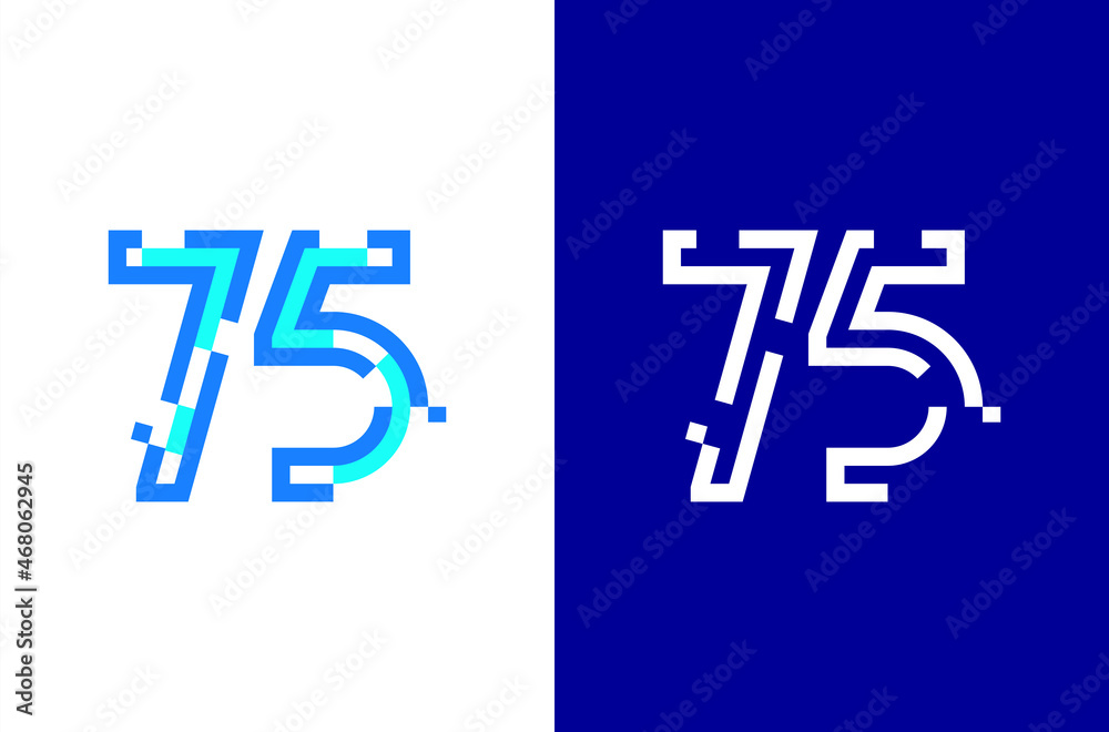 Number 75 digital logo. Numbers design with technology concept. Line ...