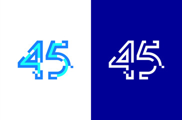 Wall Mural - Number 45 digital logo. Numbers design with technology concept. Line logo and pixel