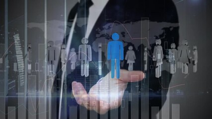 Poster - Animation of businessman with people icons and processing data