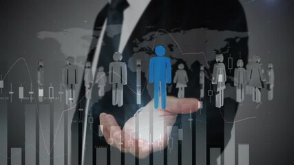 Poster - Animation of businessman with people icons and processing data