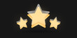 Trzy żółte gwiazdki. Transparentne szklane gwiazdki wskazujące ocenę. Osiągnięcia w grze. Koncepcja oceny od klienta na temat pracownika albo strony internetowej. Do aplikacji mobilnych.