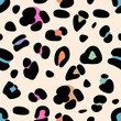 Rainbow leopard seamless pattern. Template for fabric and textile. Gradient animal spotted print on beige backdrop