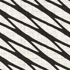 Wall Mural - Seamless black white woven cloth stripe linen texture. Two tone monochrome pattern background. Modern textile weave effect. Masculine broken line repeat jpg print. 