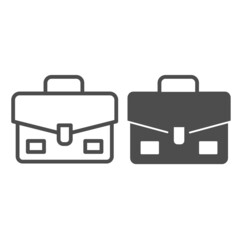Fototapete - Schoolbag, suitcase, briefcase, bag line and solid icon, education concept, portfolio vector sign on white background, outline style icon for mobile concept and web design. Vector graphics.