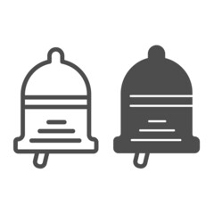 Poster - Bell, alarm, buzz, alert line and solid icon, school concept, school bell vector sign on white background, outline style icon for mobile concept and web design. Vector graphics.