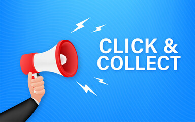 Aufkleber - Megaphone click and collect banner. Flat style. Website vector icon. Vector stock illustration