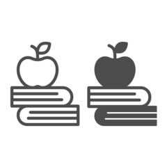 Poster - Book stack and apple, knowledge, study, learn line and solid icon, education concept, reading vector sign on white background, outline style icon for mobile concept and web design. Vector graphics.