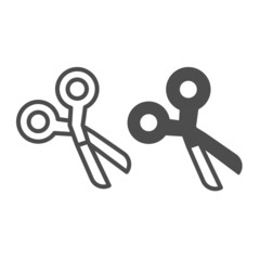 Poster - Scissors, tool, school, cut, crop line and solid icon, education concept, shears vector sign on white background, outline style icon for mobile concept and web design. Vector graphics.