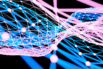 Poster - colorful pink and blue  neon  spiral lines.abstract background of blue neon glowing light shapes. br