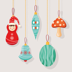 Poster - five christmas decorations icons