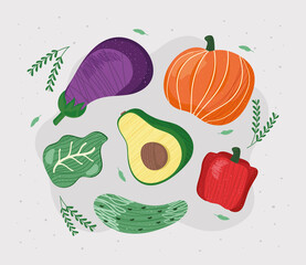 Poster - fresh vegetables six icons