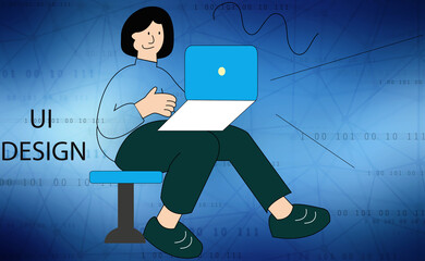 Wall Mural - 2d illustration web programmer women

