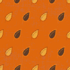 Poster - Retro colors orange, brown and yellow leafs with texture repeat pattern print background