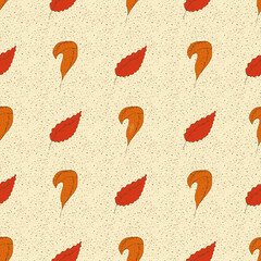 Poster - Retro colors red, off white orange leafs with texture repeat pattern print background