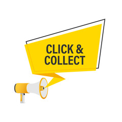 Sticker - Megaphone click and collect banner. Flat style. Website vector icon. Vector stock illustration