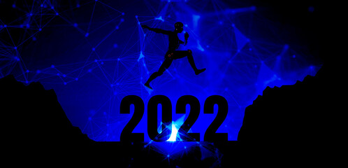 Wall Mural - 2022 new year Metaverse digital smart world,3D robot in augmented reality and virtual reality digital cyber space environments, online games, social media, internet online beyond universe. 