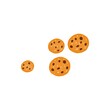 Chocolate chip cookies. Round-shaped dough biscuits with sweet choco crumbs and sesame seeds. Delicious baked dessert composition, top view. Flat vector illustration isolated on white background