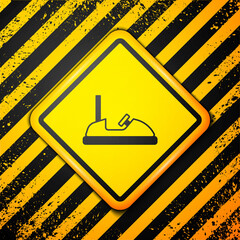 Sticker - Black Bumper car icon isolated on yellow background. Amusement park. Childrens entertainment playground, recreation park. Warning sign. Vector