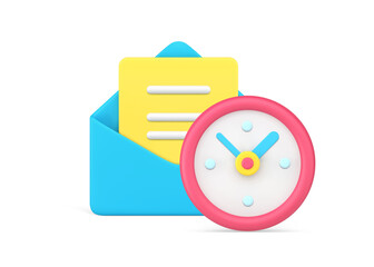 Poster - Send email time notification timer alarm clock 3d vector illustration. Texting message letter blank