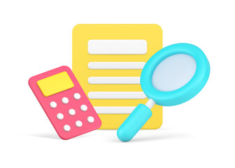 Aufkleber - Analyzing business planning paper blank with magnifying glass 3d icon isometric vector illustration