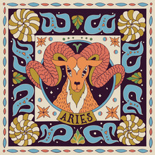 Aries Zodiac Sign. Horoscope. Illustration For Souvenirs And Social Networks