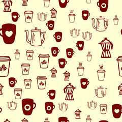 Sticker - Coffee seamless vector pattern for Cup mug, restaurant or cafe menu design. 
