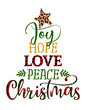 © Zsuzsanna - Joy hope love peace Christmas - Calligraphy phrase in Christmas tree shape. Hand drawn lettering for Xmas greetings cards, invitations. Lumberjack or flannel buffalo plaid texture quote.