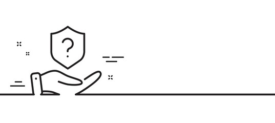 Poster - protection shield line icon. helping hand sign. question mark symbol. minimal line illustration back