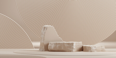 Wall Mural - japanese style minimal abstract cosmetic background. podium and bonsai tree with brown background fo