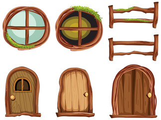 Wall Mural - Wooden hut parts on white background