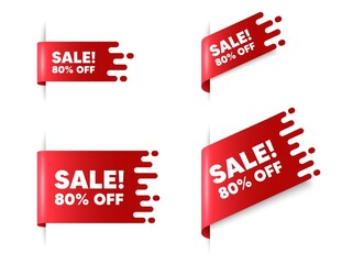 Wall Mural - Sale 80 percent off discount. Red ribbon tag banners set. Promotion price offer sign. Retail badge symbol. Sale sticker ribbon badge banner. Red sale label. Vector