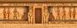 Egypt stone temple wall, vector ancient pharaoh tomb interior, goddess silhouette, religion hieroglyphs. Old civilization temple room, game level background landscape architecture. Egypt temple statue