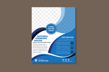 Poster - natural drinking water flyer template design. blue wave theme cover with space for photo. banner, roll up banner