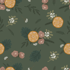 Christmas botanical seamless vector beautiful pattern