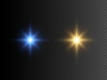 Gold And Blue Star. Set Of Glowing Lights. Transparent Effect. Vector Illustration
