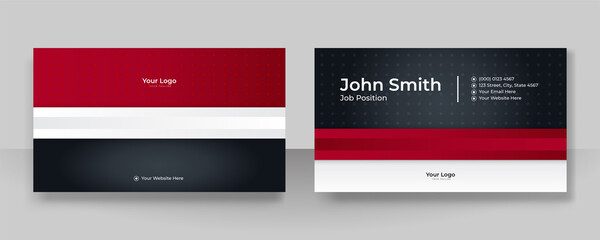 Wall Mural - Modern simple black red business card background. Black gold business card flat design template vector. Modern presentation card with company logo. Vector business card template. Visiting card
